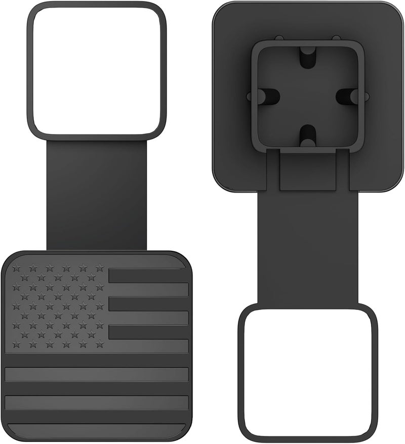 OGYE 2 Inch Trailer Hitch Cover with American Flag, Metal Trailer Hitch Cover Fit for 2 Inch Hitch Receivers Class 3 4 5, 2'' Rubber Hitch Tube Cover Plug Cap (Black) - Image 1